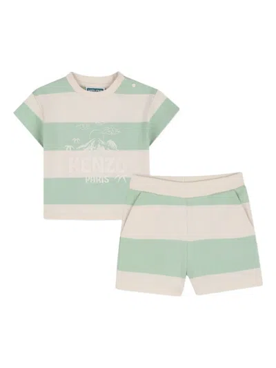 Kenzo Babies' Striped Shorts Set In Green