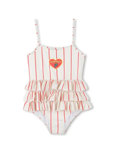 Kenzo Kids' Striped Swimsuit In Beige