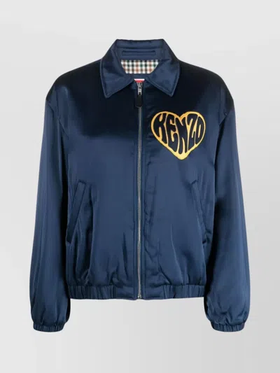 Kenzo Structured Satin Blazer With Elasticated Accents In Blue