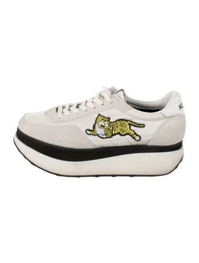Pre-owned Kenzo Suede Graphic Print Athletic Sneakers In Neutrals