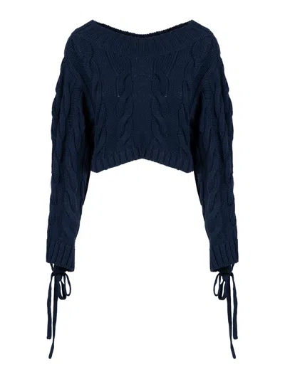 Kenzo Cable Lace Up Jumper In Azul