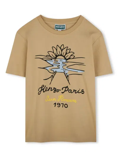 Kenzo Kids' Sun Flowers Print T-shirt In Neutrals