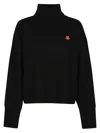 Kenzo Boke Flower Turtleneck Wool Sweater In Black