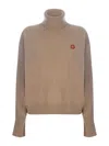 Kenzo Boke Flower-embroidered Wool Jumper In Camel