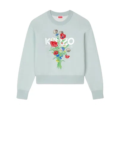 Kenzo Cotton Wool Sweater With Embroidery In Green