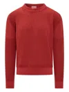 Kenzo Textured Knit Crewneck Sweater With Ribbed Cuffs In Red