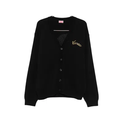 Kenzo Beaded Tiger-motif Cardigan In Black