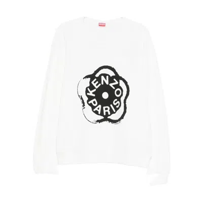 Kenzo Floral-logo Print Sweatshirt In White