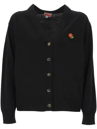 Kenzo Boke Flower Cotton-blend Cardigan In Black
