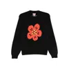 Kenzo Boke Flower Logo Sweater With Elastic Ribbed Trims In Black