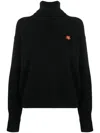 Kenzo Boke Flower Turtleneck Wool Sweater In Black