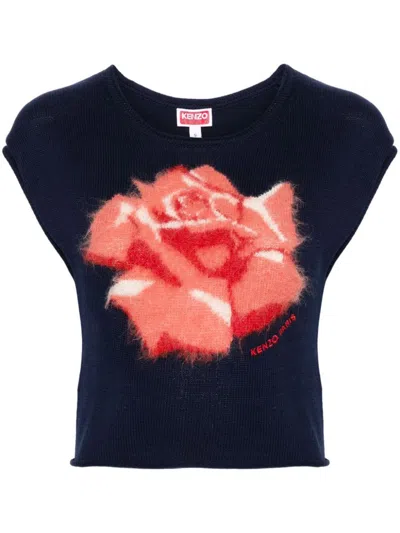 Kenzo Floral Intarsia-knit Top In Black