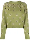 Kenzo Intarsia Floral Knit Crewneck Sweater In Green