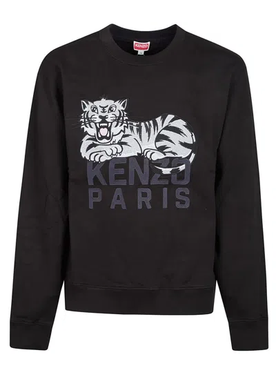 Kenzo Happy Tiger Embroidered Classic Sweatshirt In Black