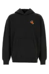 Kenzo Black Sweatshirt In Light Fllece With Broke Flower Embroidery To The Chest  Man In Black