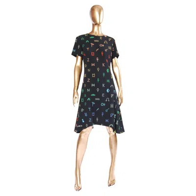 Pre-owned Kenzo Symbols Print Embroidered Dress In Black