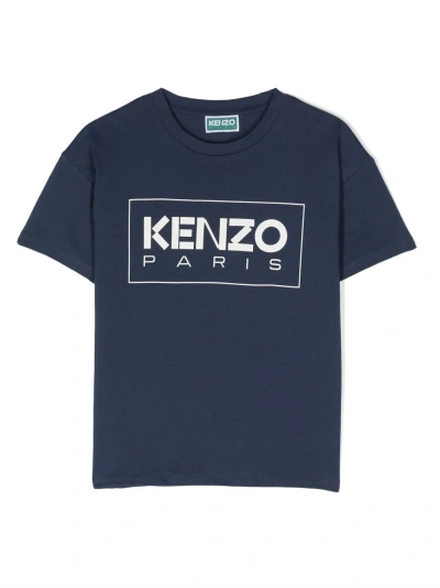 Kenzo Kids'  T-shirt Blu In Jersey Di Cotone Bambino