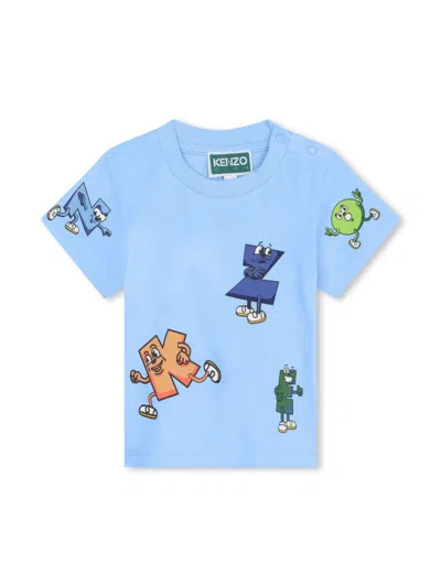 Kenzo Babies' T-shirt Con Stampa In Azzurra