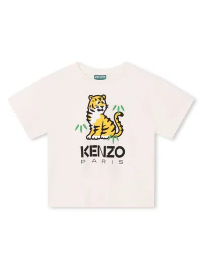 Kenzo Kids' T-shirt Con Stampa In P Avorio