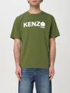 Kenzo Green T-shirt In Cotton With White Logo Printed In Kaki