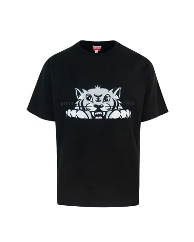 KENZO BLACK OVERSIZED T-SHIRT WITH PRINT