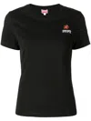 Kenzo Black Crewneck T-shirt With Logo Embroidery In Cotton