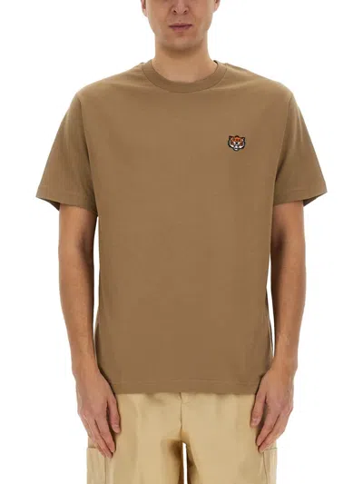 Kenzo Smiling Tiger Crew Neck Cotton T-shirt In Beige