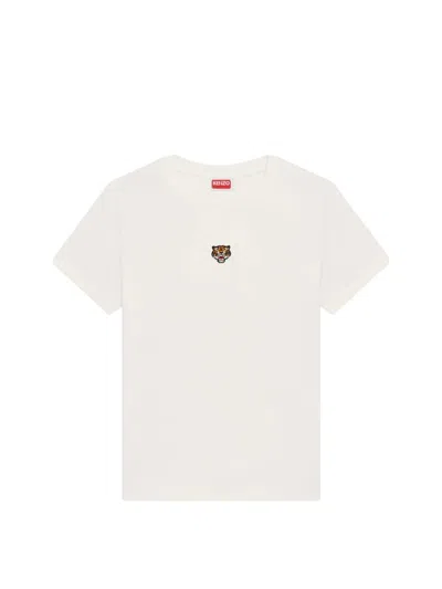 Kenzo 'lucky Tiger Crest' Embroidered Classic T-shirt In White
