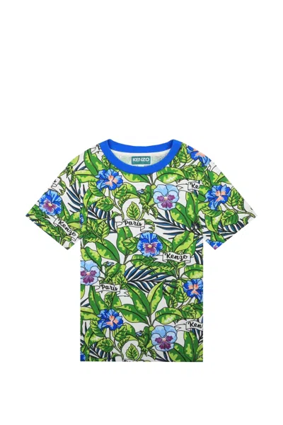 Kenzo Kids' Floral-print Cotton T-shirt In Green