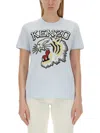 Kenzo Women T-shirt With Tiger Embroidery In Blue