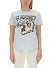 Kenzo Women T-shirt With Tiger Embroidery In Blue