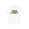 Kenzo 'gots Happy Tiger' White Crewneck T-shirt With Maxi Logo Embroidery On The Front And Logo Lettering In White