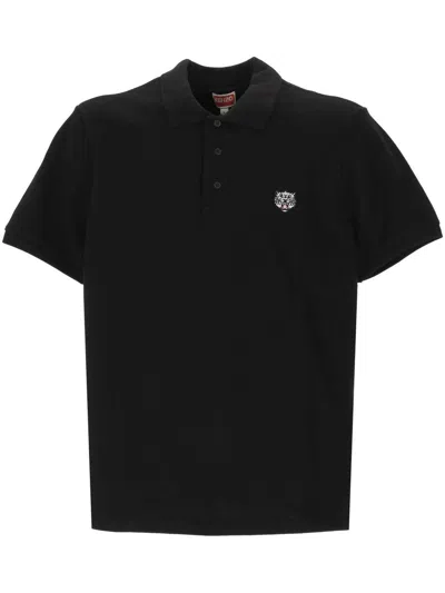 Kenzo Gots Happy Tiger Embroidered Slim Short Sleeve Polo Shirt In Black