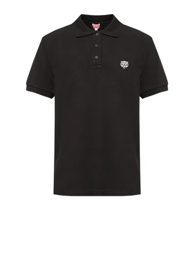 Kenzo Men's Gots Happy Tiger Embroidered Slim Polo In Black