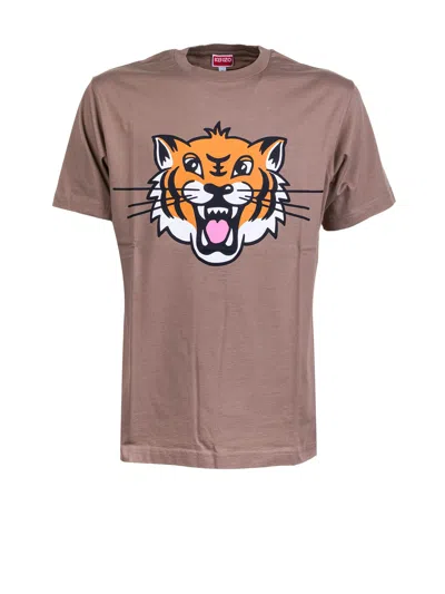 Kenzo Tiger Motif Crew Neck T-shirt In Brown