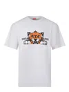 Kenzo 'gots Happy Tiger' White Crewneck T-shirt With Maxi Logo Embroidery On The Front And Logo Lettering In White