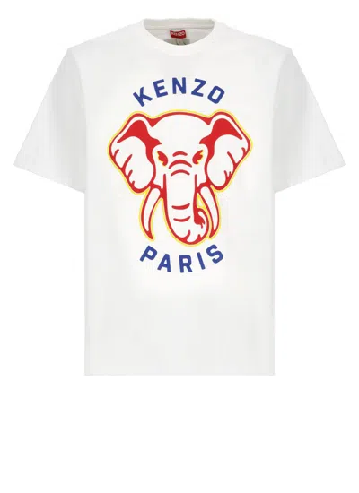Kenzo White  Paris Elephant Varsity Jungle T-shirt In Off White