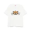 Kenzo 'gots Happy Tiger' White Crewneck T-shirt With Maxi Logo Embroidery On The Front And Logo Lettering In Multicolor