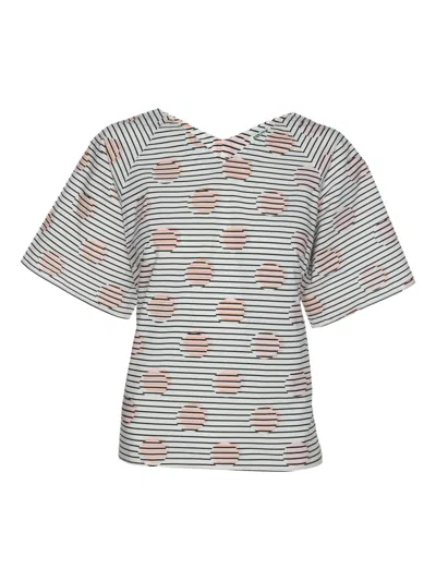 Pre-owned Kenzo Polka Dot-print Striped T-shirt In White