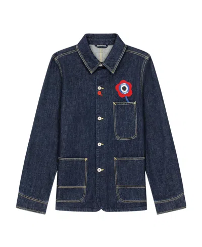 Kenzo Target Logo Denim Workwear Jacket In Blue