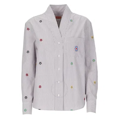 Kenzo Target Striped Button-up Shirt In Gray