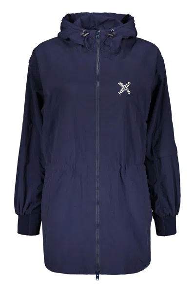Kenzo Technical Fabric Hooded Jacket In Blue