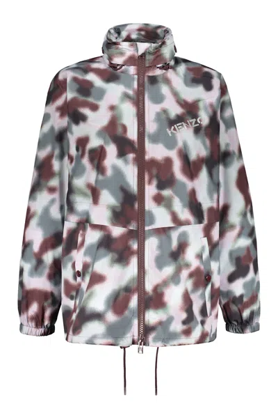 Kenzo Technical Fabric Hooded Jacket In Multicolor
