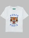 Kenzo Kids Mini Boy Tiger Logo Snap-front Cotton Crewneck T-shirt In White