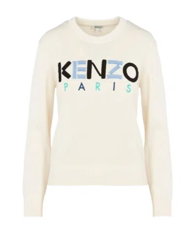 Kenzo Textured-logo Sweater In White