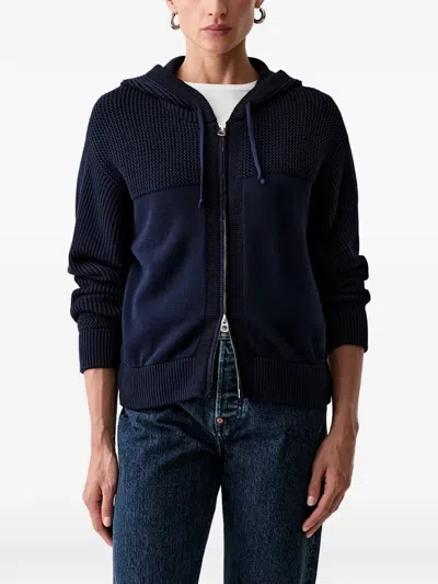 Kenzo Textured-knit Zip-up Hoodie In Blue