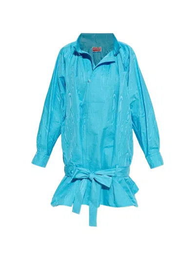 Kenzo Tie-detail Ruffled Dress In Blue