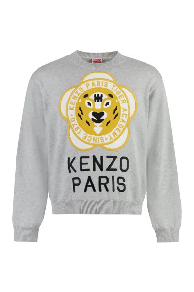 Kenzo Tiger Academy Embroidered Wool-blend Sweater In Gray