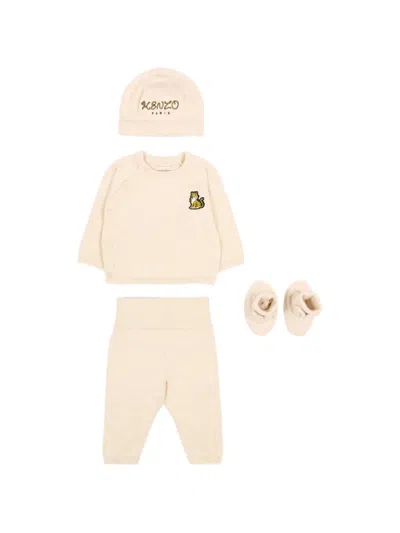 Kenzo Tiger Appliqué Babywear (set Of Three) In Neutral