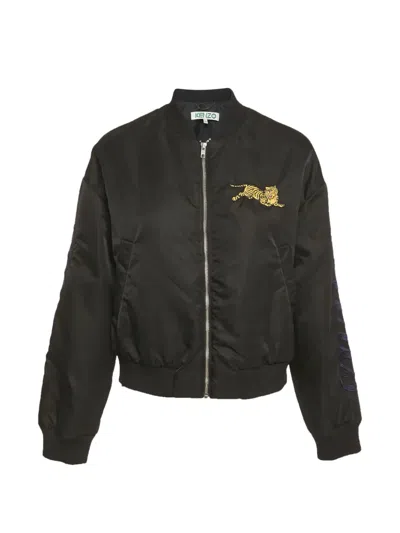 Pre-owned Kenzo Tiger-appliqué Bomber Jacket In Black